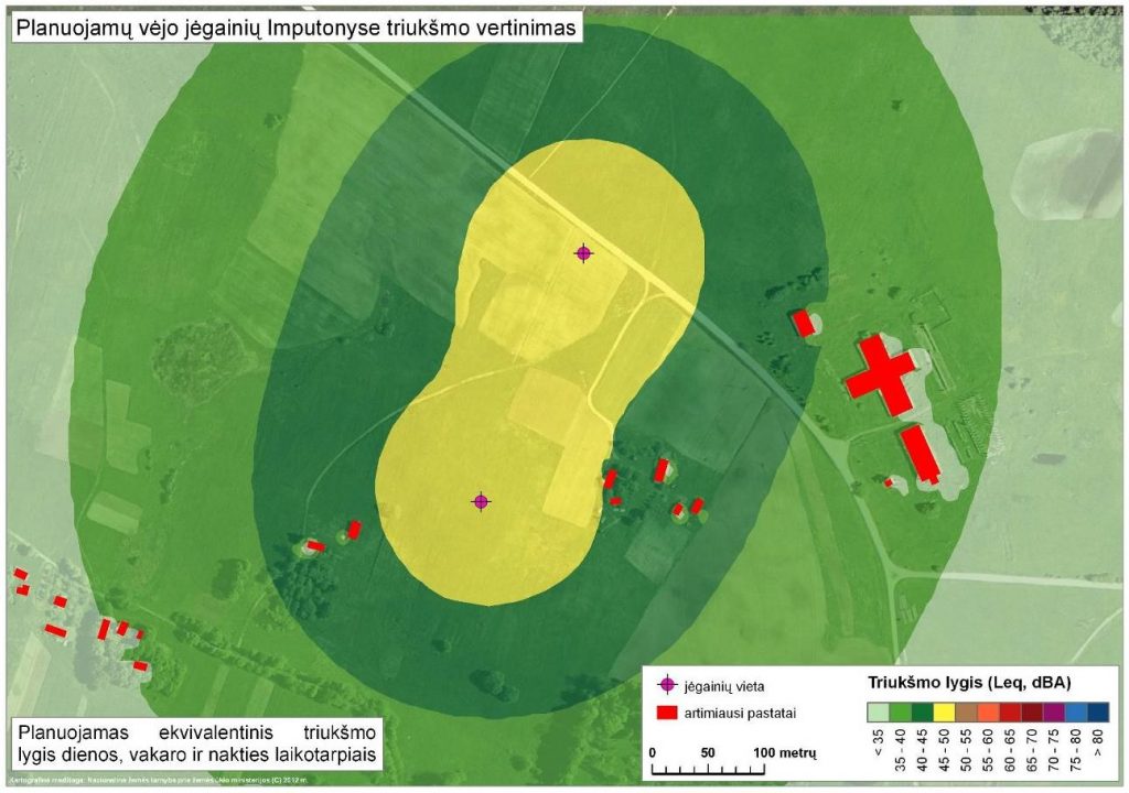 Vėjo jėgainių Prienų rajone, Intuponių kaime aplinkos triukšmo modeliavimas (2012 m.)